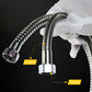 Stainless shower hose with connector head and braided coil held by a glove