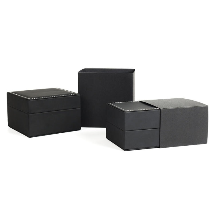 Black PU watch storage cases with padded lids and compartments