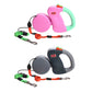 Dual retractable pet leash set in pink/mint and gray with orange and green clips