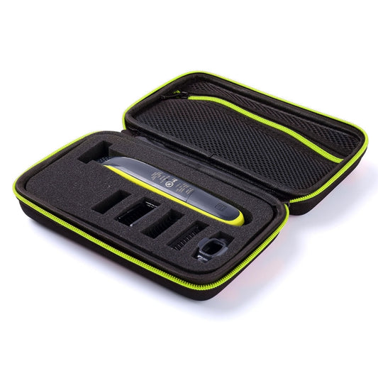 Green EVA electric shaver storage case with molded insert and zipper lid