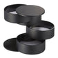 Black multi-tier jewelry storage case with lid and rotating compartments