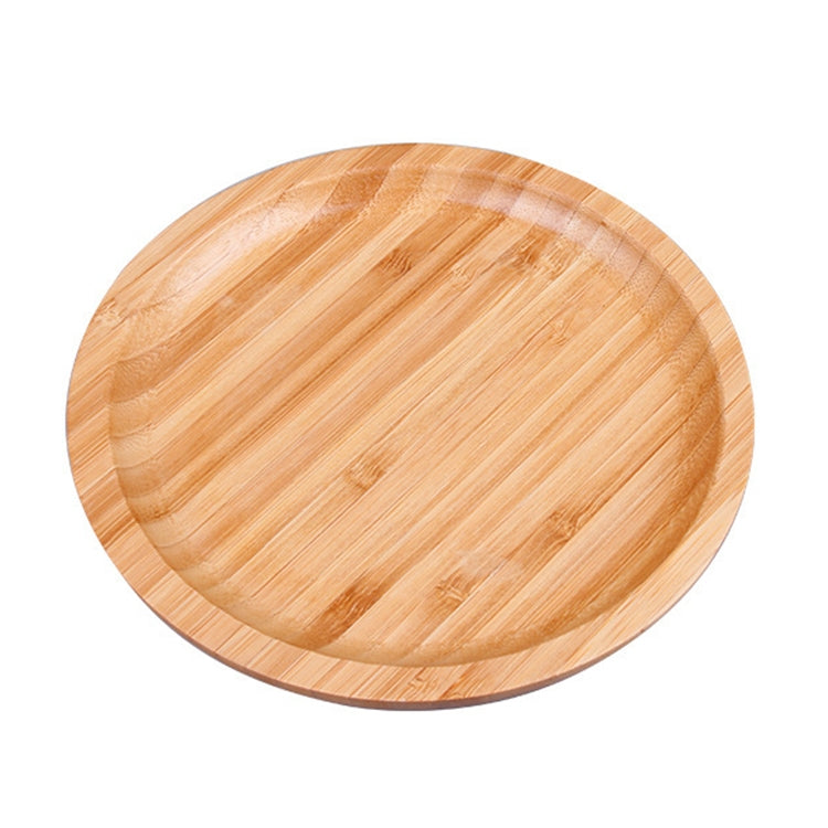 Round bamboo tea tray, natural wood grain, flat surface, 25 cm diameter