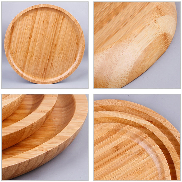 Bamboo tea tray close-up, curved rim and carved wood-grain surface