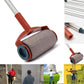 Gray roller cover with brown frame and circular end cap; roller handle and refill parts shown.