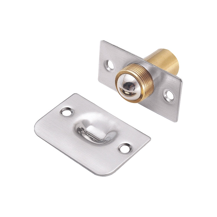 Door bead latch hardware: stainless steel plates with copper spring insert and mounting holes