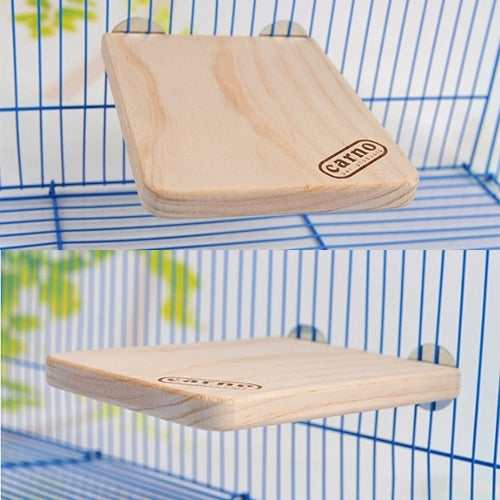 Light wood rectangular springboard with Carno logo, resting on a cage floor.