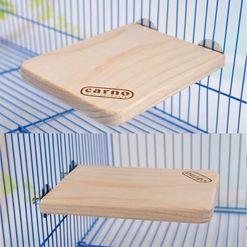 Light wood rectangular springboard with Carno logo, angled view inside pet cage.