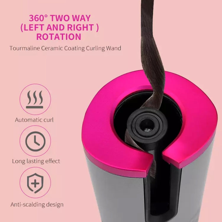 Automatic curling wand base with pink outer ring and black chamber, anti-scald design