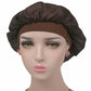 Brown satin long-hair bonnet with wide band and gathered ruffled crown