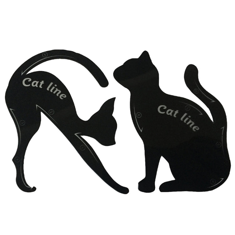 Cat eye liner stencil templates featuring cat and fish shapes, black on white