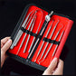 Stainless steel dentist tools set in zip case with multiple metal instruments