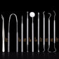 Stainless steel dentist tools with rounded handles and U-shaped tips