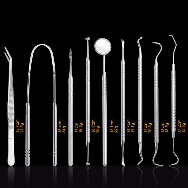 Stainless steel dentist tools with rounded handles and U-shaped tips