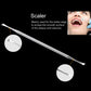 Stainless steel dental scaler tool with flat scraping end and straight handle