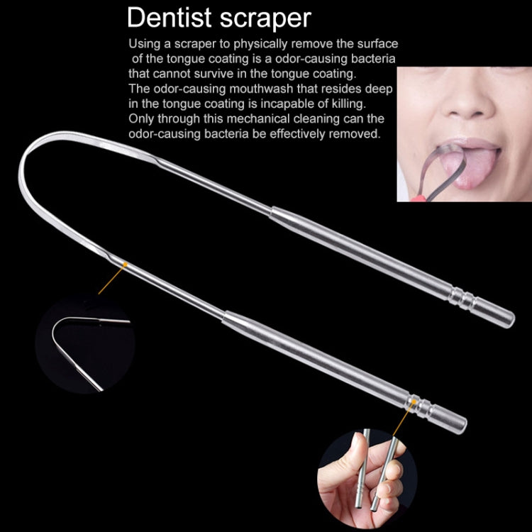 Stainless steel dental scraper probe with angled tip and looped end