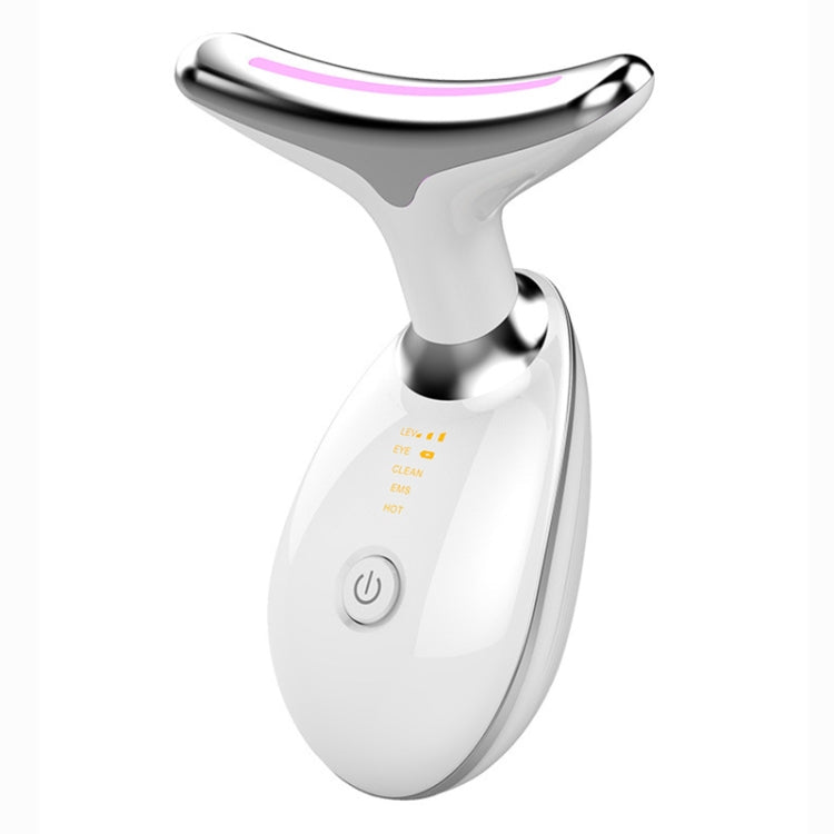 White and silver LED neck massager with pink light strip and round power button