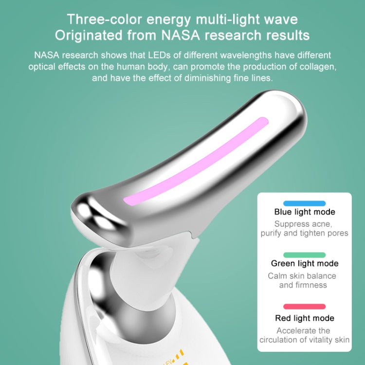 White and silver LED neck massager with long pink light bar on curved head