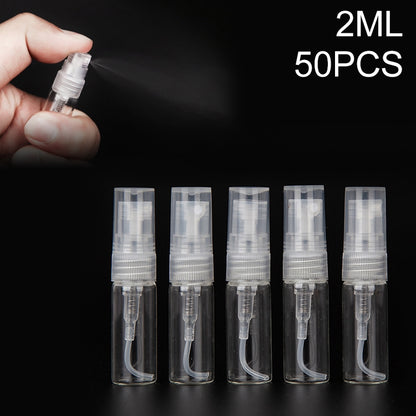 Transparent 2ml perfume spray bottles with clear pump sprayers, 50-pack