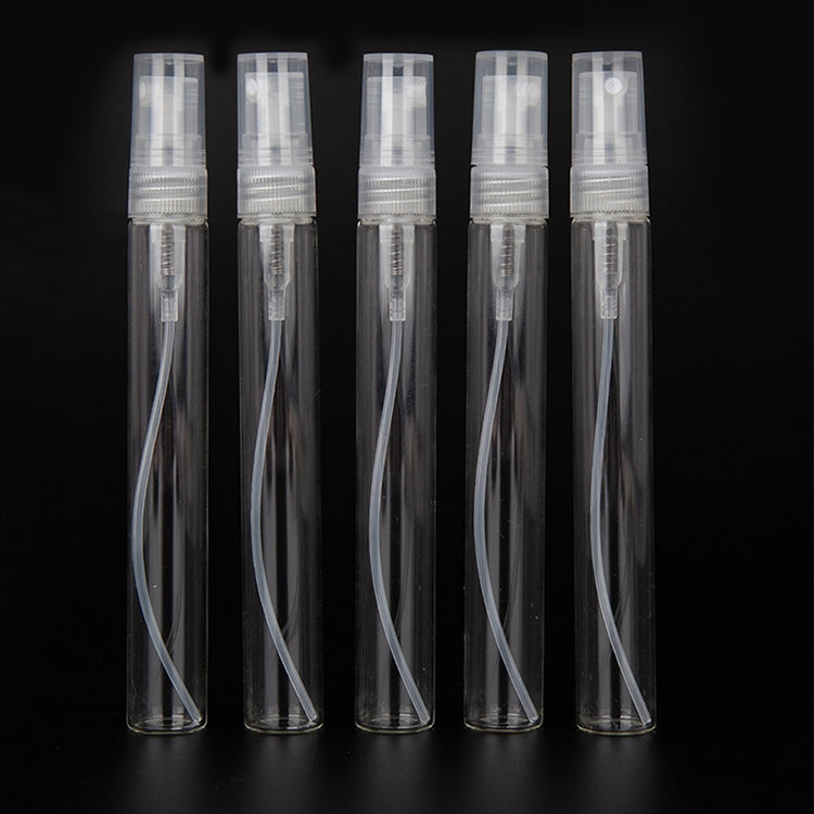 Transparent mini perfume spray bottles with pump mist caps, set of 5