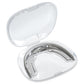 Clear-lidded anti-snoring mouth brace case with white mouthpiece insert