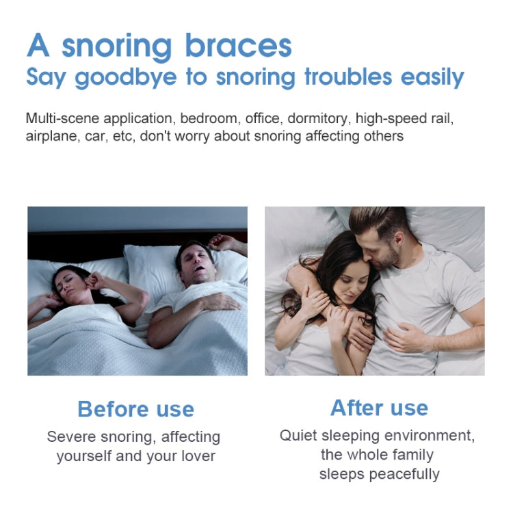Anti-snoring mouthpiece concept shown with people sleeping before and after use