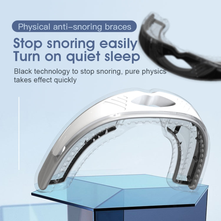 White anti-snoring mouth brace with clear interior channel for airflow