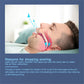 Anti-snoring brace infographic with sleeper photo and jaw airflow illustration