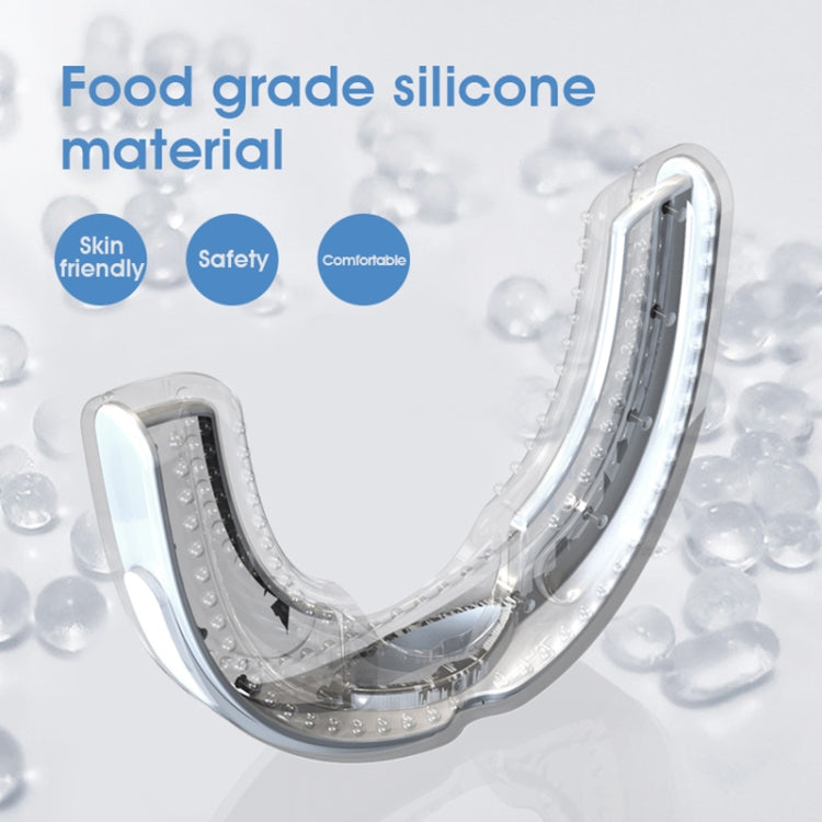 White U-shaped anti-snoring mouthpiece with clear inner gel pad and vents