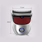 Silver electric hair clipper front with red cutting grid and blue power button