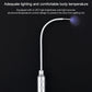 White LED-lit endoscope cable connected to a silver control handle.