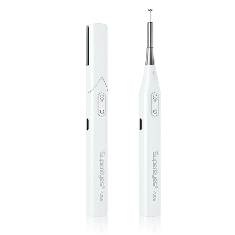 White handheld visual ear pick endoscope with long probe and power controls