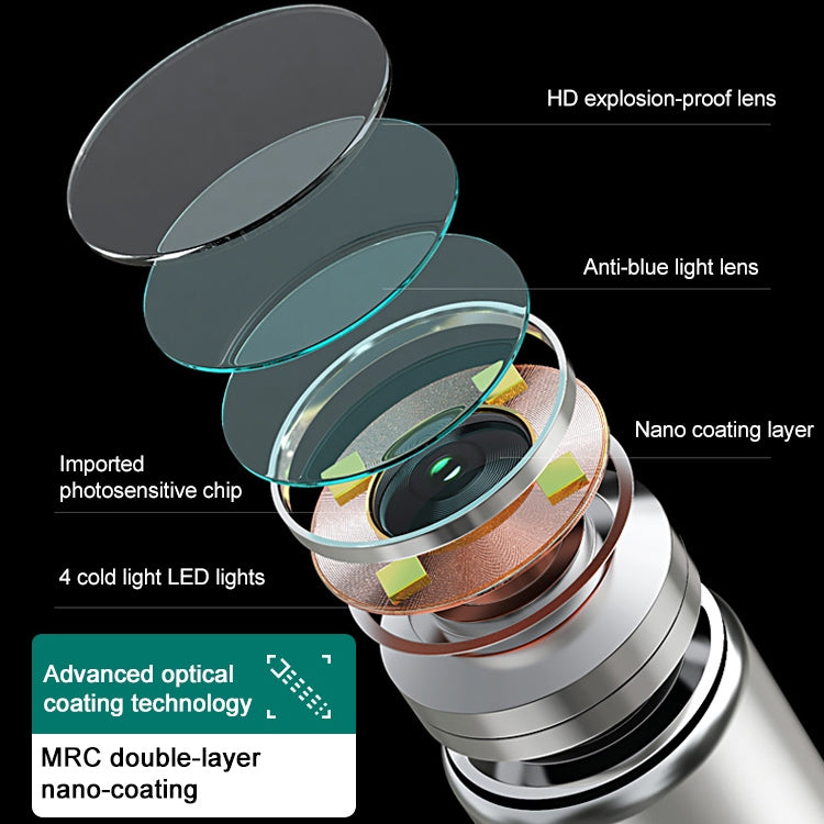 Ear endoscope lens assembly with LED lights and anti-light lens covers