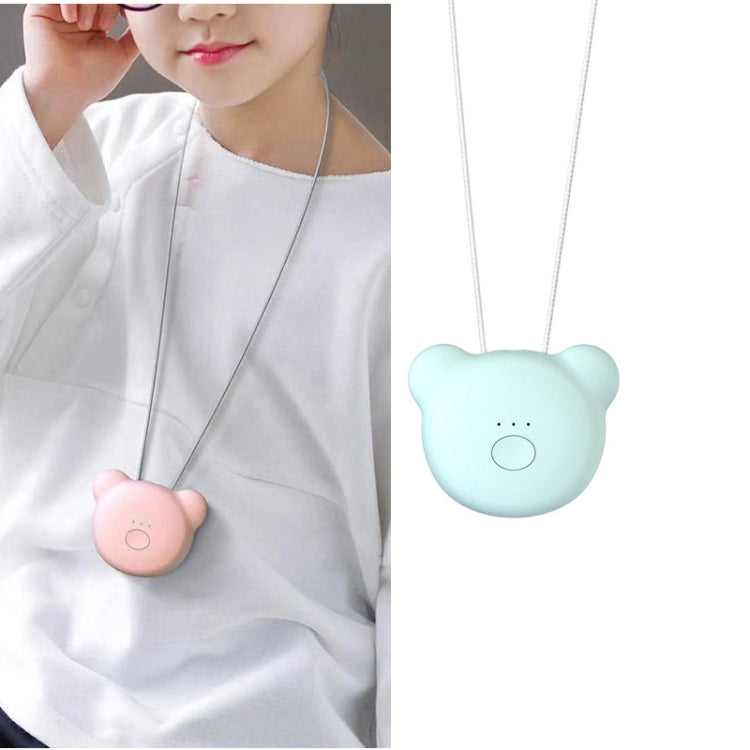 Kids mini bear air purifier pendant in light blue, bear face with hanging cord