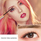 Waterproof thick curling mascara applicator and close-up of curled eyelashes