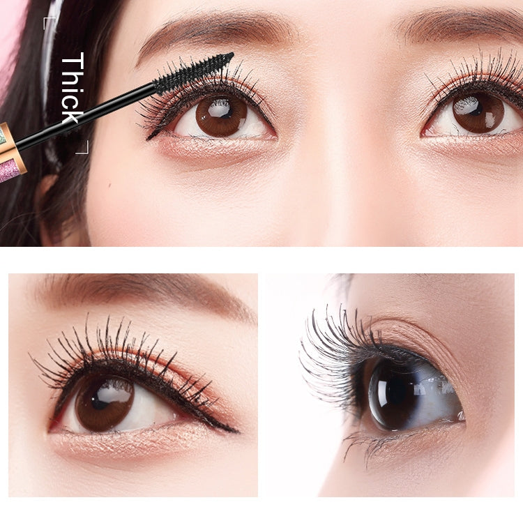 Waterproof 4D eyelash mascara on lashes with black wand applying at lash line