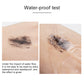 Waterproof test swatches of black mascara on skin, before and after water