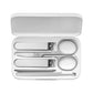 Five-piece nail clipper set case open: two clippers, scissors, file, ear pick