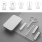 Five-piece nail clipper set with case and tools: scissors, file, clippers, ear pick