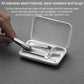 Opened nail clipper case showing five tools: clippers, scissors, file, ear pick