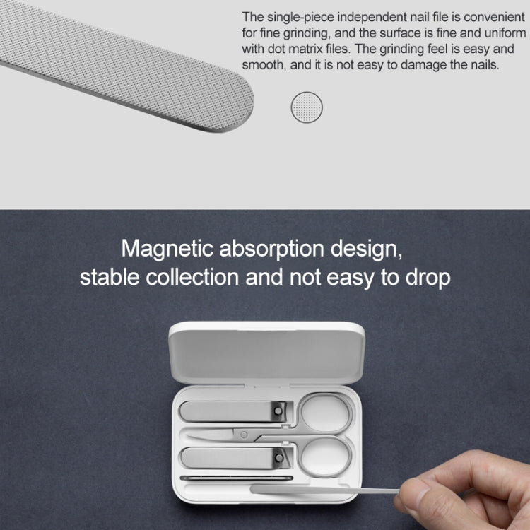 Nail clipper case open with tools inside and finger near the clipper