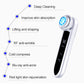 White facial massager with blue LED treatment head and black control panel