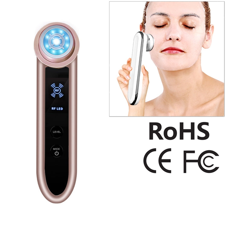 Rose gold RF microcurrent facial lifting massager with blue LED display
