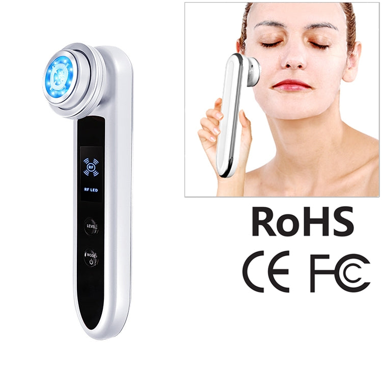 White RF microcurrent facial lifting massager with blue LED display