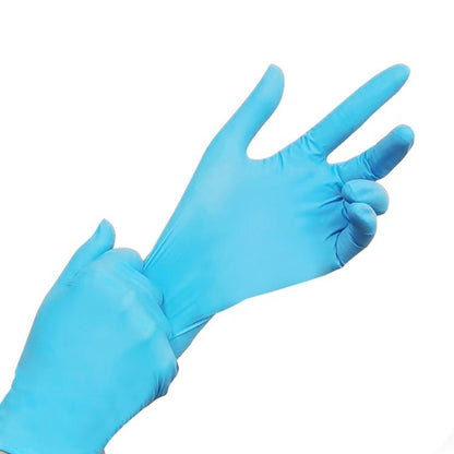 Blue disposable nitrile gloves, single hand wearing, size L fit