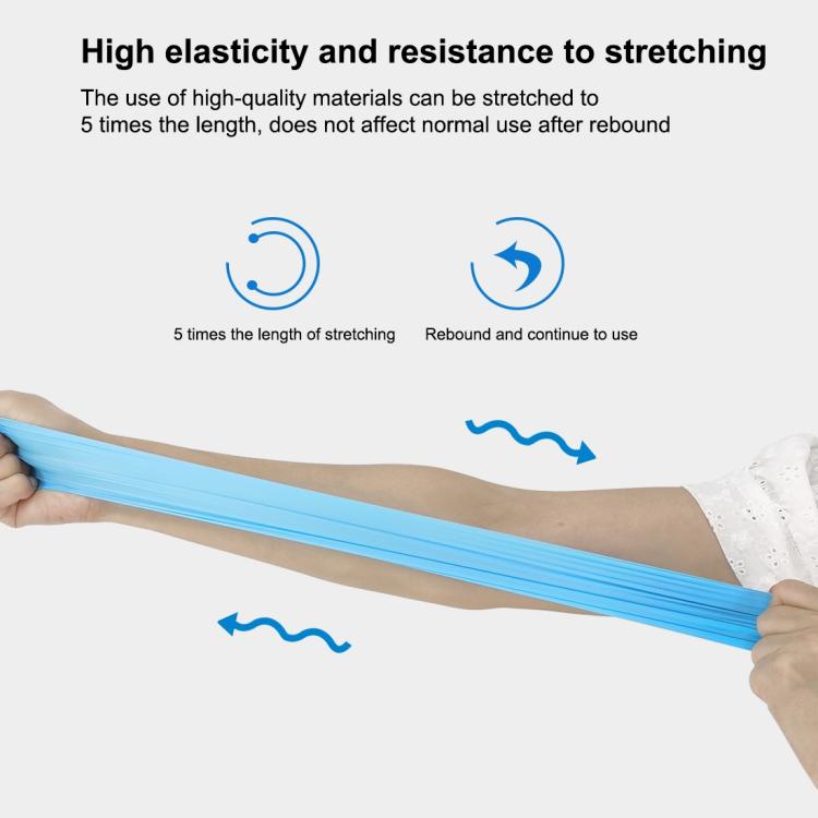 Blue nitrile gloves stretched along the forearm for flexibility
