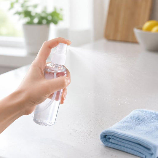 Clear PET spray bottle with fine mist pump, 100 ml disinfection container