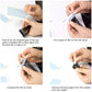 Hands applying teal PU wig film to hair and removing outer blue paper backing
