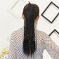 Black braided ponytail hair extension with multicolor thread details and top tie