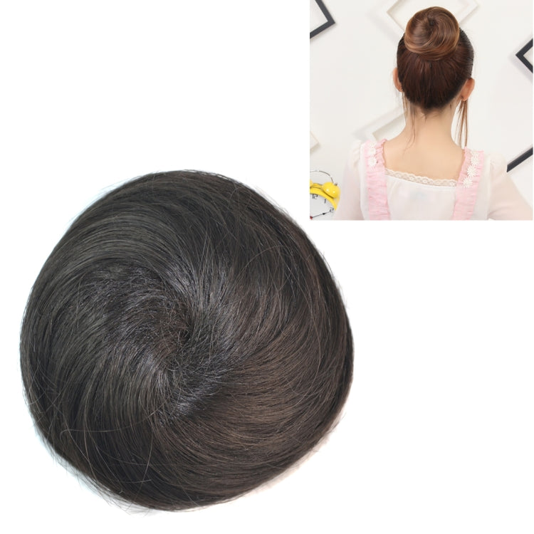 Hair bun disk wig, black-brown swirl bun close-up