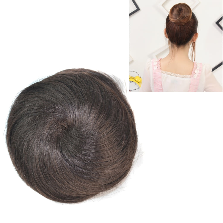 Hair bun disk wig, dark brown round bun disk close-up